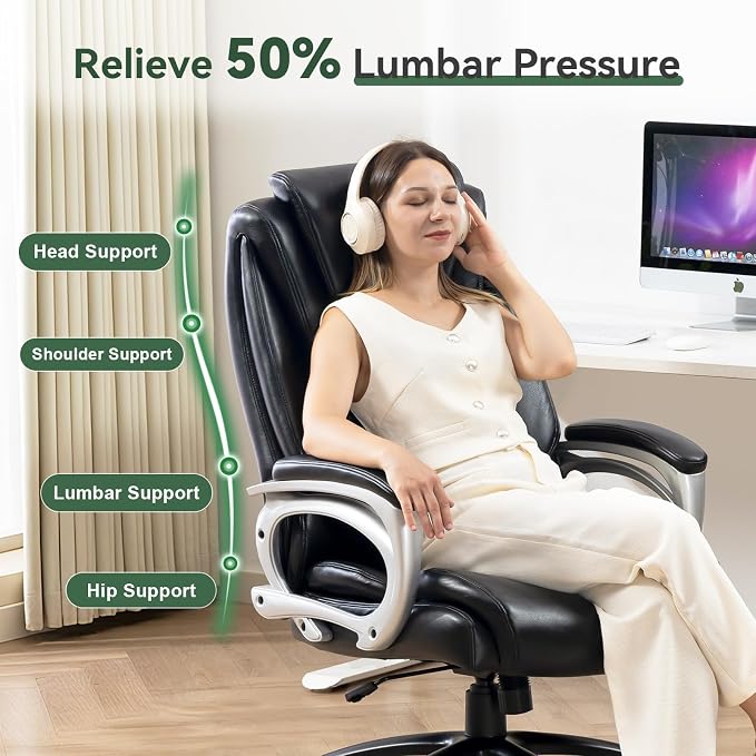 Vogue Furniture Direct Big and Tall Office Chair 500lbs Set of 4, Heavy Duty High Back PU Leather Desk Chair, Adjustable Height Rolling Wheels Computer Chair for Home Office Work (Black)
