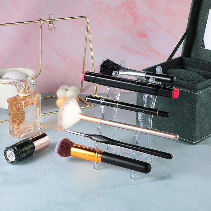 Jetec 2 Pieces Clear Acrylic Pen Holder Stand, 6-slots Pen Display Stand, Vertical Fountain Pens Wand Nail Brush Makeup Organizer Rack, Plastic Pencil Show Tool Rack for School Home Office(Clear)