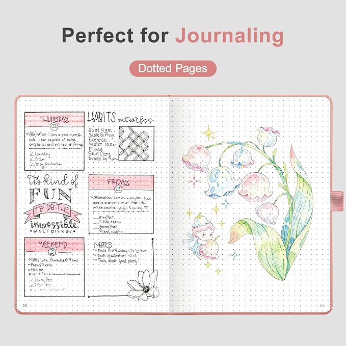 AHGXG Dotted Journal Notebook, 160 Numbered Pages, A5 Medium Size (5.7'' x 8.3''), 120 GSM Thick Paper, Leather Hardcover, for Journaling, Planning, Tracking (Pink)