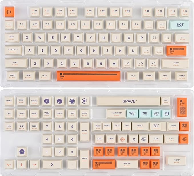 Guffercty kred XDA Profile Keycaps Set 142-Key Retro Plastic Theme keycaps for 60% 65% 100 Cherry Mx Gaming Keyboard (Plastic)