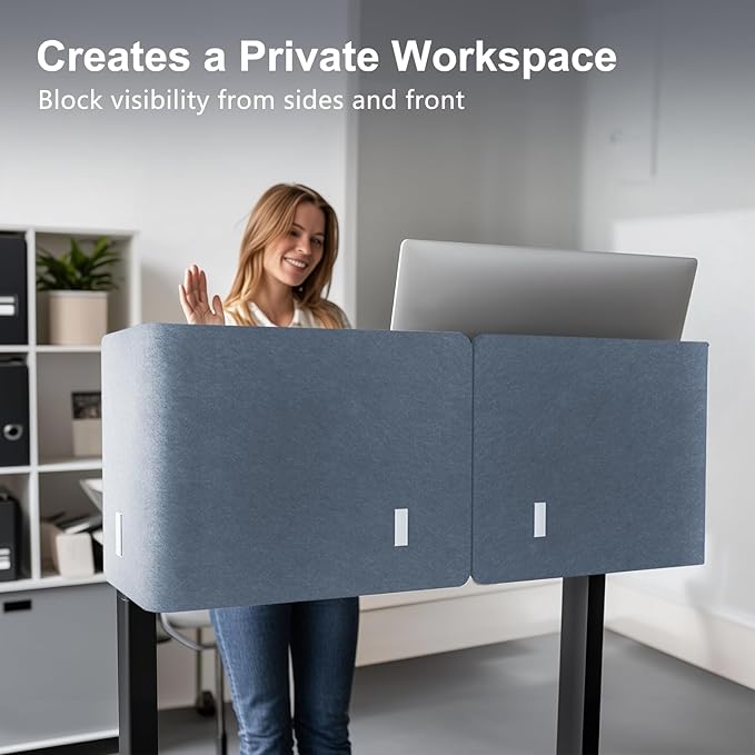 Desk Privacy Panel,2PCS L-Shaped Clamp-On Office Desk Divider,2-in-1 Adjustable Acoustic Desktop Partition Or Under Desk Modesty Panel,for Office,Home,Felt(Blue, 47.2" x 17.7")