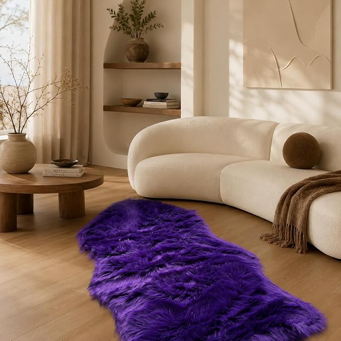 EasyJoy Faux Sheepskin Rug, Fluffy Faux Fur Rug, Ultra Soft Shag Area Rug with Non-Slip Backing for Bedroom, Living Room, Nursery, Kids Room(2 x 4 ft Sheepskin, Dark Purple)