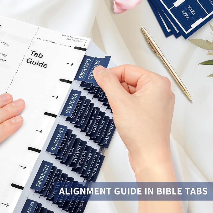 Bible Tabs for Women & Men, Bible Tabs for Study Bible, Large Print Bible Tabs for Easy Navigation, Bible Index Tabs, 66 Tabs Old & New Testament, Extra 9 Blank Tabs - Navy Blue