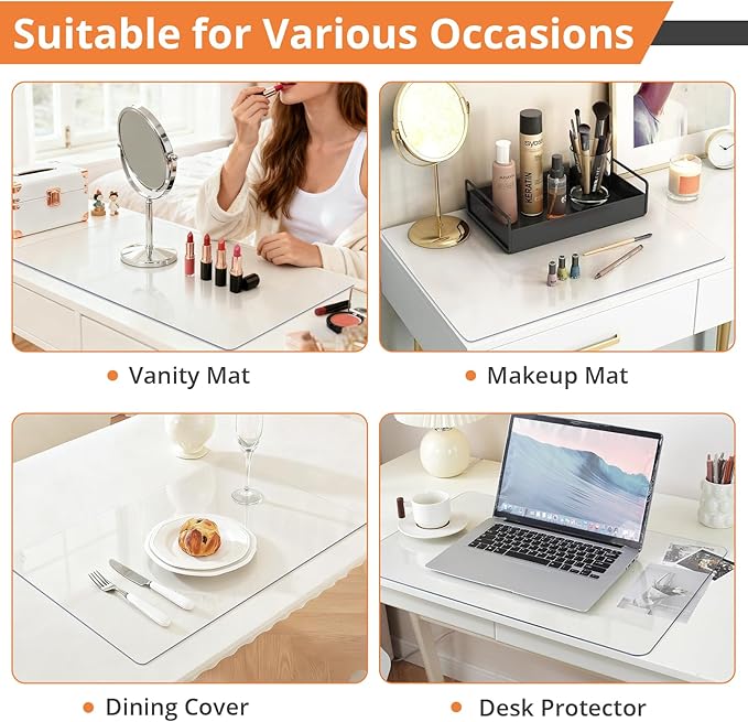 LovePads Clear Makeup Mat for Vanity, 16 x 32 Dual-Sided Desk Pad & Vanity Cover Top, Waterproof PVC Protector Mat for Dresser, Nail Art, Craft Table