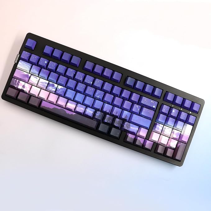 JSJT PBT Keycaps Side-Printed Keycap Set Double Shot Shine Through Custom Keycap 126 Keys Cherry Profile Gradient Purple Dawn Themed Keycaps for Cherry Mx Switchs Mechanical Keyboard