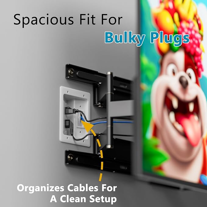 in-Wall Cable Management Kit, Dual Outlet Cable Hider with TypeC/USB Power Port (Unwired), Cutting Template, Perfect for Wall Mounted TVs