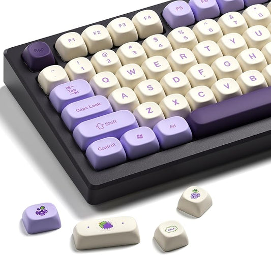 OHY XVX MOA Profile Purple Grape Theme PBT Dye-Sub Keycaps, Custom Keycap Set for Mechanical Keyboards (Compatible with Cherry MX Switches, Purple & White Design)