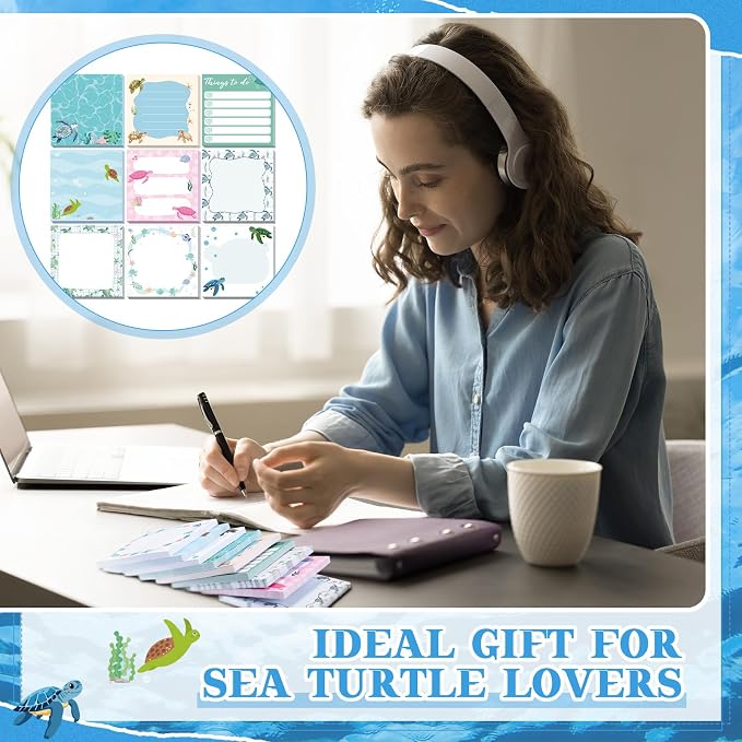 9 Pads Cute Sticky Notes Cartoon Self Stick Notepads 3x3 Inches Notes Adhesive Memo Pad Office Decor Gifts for Students School Teacher Office Meeting(Turtle)