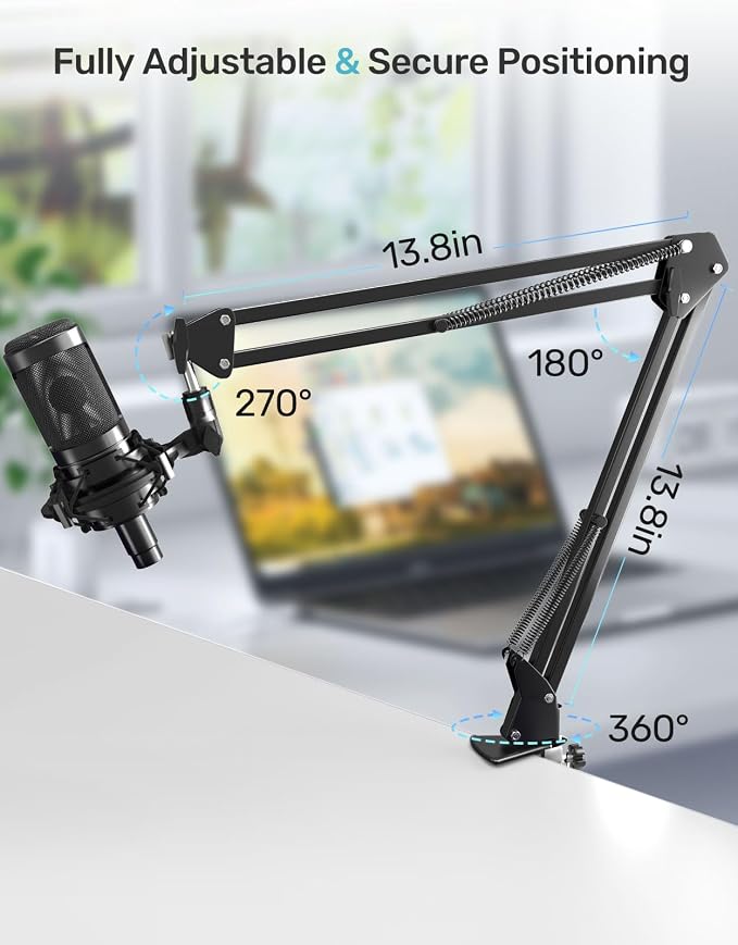 Mic Boom Arm Stand [MAX 3.3lbs ] Heavy Duty Microphone Holder Desk Mics Scissor Mount Streaming Accessories for Blue Yeti HyperX QuadCast S SoloCast snowball Fifine K669B AT2020 - Medium