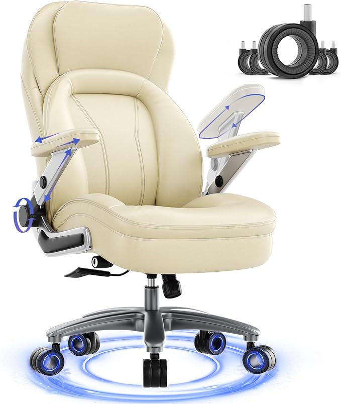 Big and Tall Office Chair, Heavy Duty Desk Chair with 5D Arms, Adjustable Lumbar Support & Height, Tilt Function, PU Leather High Back Ergonomic Executive Computer Chair