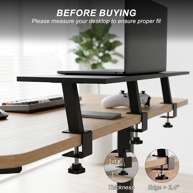 30-Inch Desktop Clamp-on Shelf & Monitor Riser, 2-in-1 Reversible Design – Fits Either Side of Desk, C-Clamp for Stability, Holds 44 lbs, for Gaming PC, Console & Office Setup