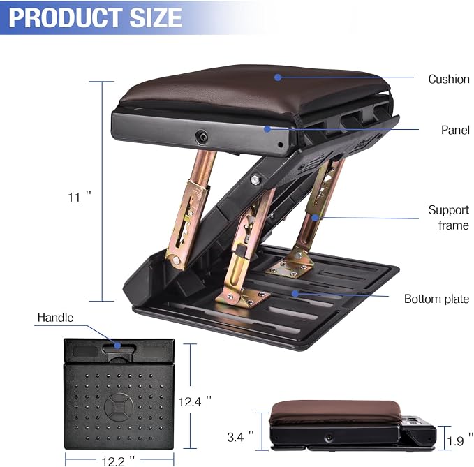 Under Desk Footrest, 4-Level Height Adjustable 12Modes Foldable Footrest | Soft Removable Cushion Adds Comfort,Ergonomic Support,Massage Beads,for Office,Gaming & Home Desks,Max-Load 120Lbs,Brown