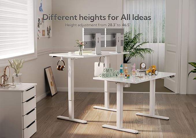 Claiks 48x24 Inch Super White Glass Standing Desk | Adjustable Height, Tempered Glass Top, Stand Up, Quick Install, 3 Memory Presets