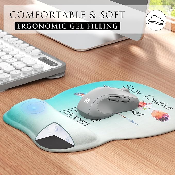 MROCO Ergonomic Mouse Pad with Gel Wrist Rest, Smooth Wrist Support Surface, Non-Slip PU Base for Pain Relief, Comfortable Mousepad for Computer, Laptop, Office & Home, 9.4 x 8.1 in, Feather Arrow