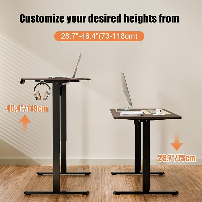 67"x24" Standing Desk, Height Adjustable Sit-Stand Home Office, Walnut | Electric Adjustable Standing Desk, Sit to Stand Computer Office Desk with Splice Board, Memory Preset, Lifts 28.7''-46.5"