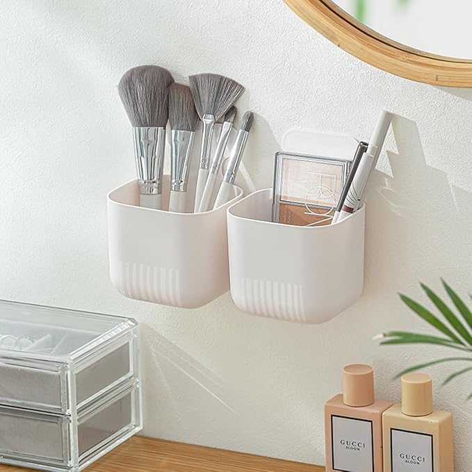 2 Pcs Magnetic Cup, Magnetic Locker Storage Pen Holder Organizer for Fridge Laundry, Basket for Board Desks, White