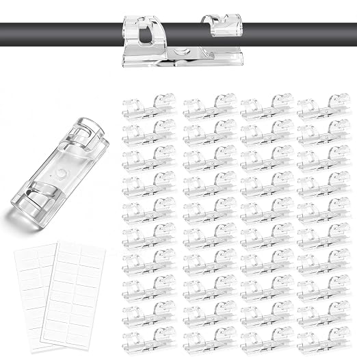 Adhesive Cable Wire Clips Clear (40 PCS) with Screw Holes - Strong Sticky or Screw-Mountable Cord Holders for Wall, Under Desk, Car, PC & Ethernet Cords, Indoor/Outdoor Christmas Lights Organizer