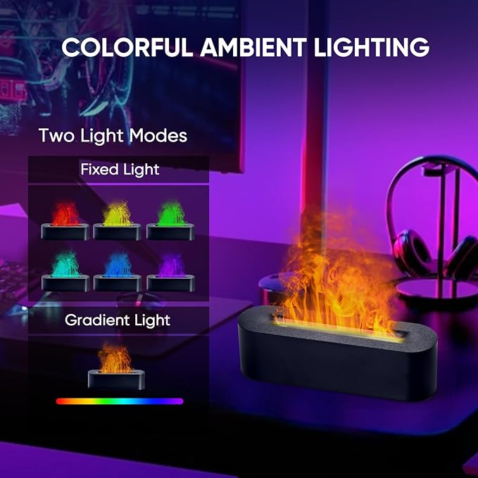 Essential Oil Diffuser, Fireplace Flame Fire Oil Diffuser, 150ml Ultrasonic Cool Mist Aromatherapy Humidifier, Scent Aroma Diffuser with 7 Colors Light, Timer & Auto-Off for Home, Room (Black)