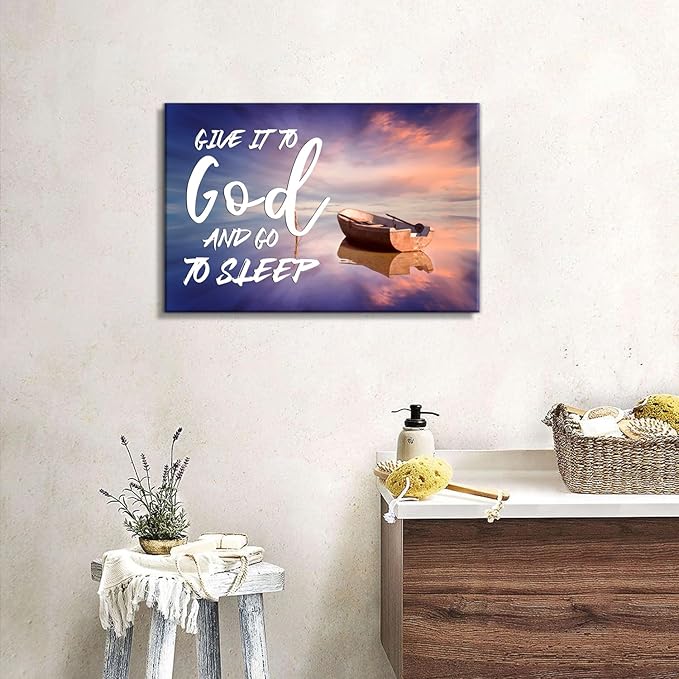 Canvas Wall Art For Bedroom Christian Quote Sayings Wall Decor Give It To God And Go To Sleep Sign Canvas Prints Picture Stretched Framed Artwork for Living Room Office Kitchen Home Decoration 16x24''
