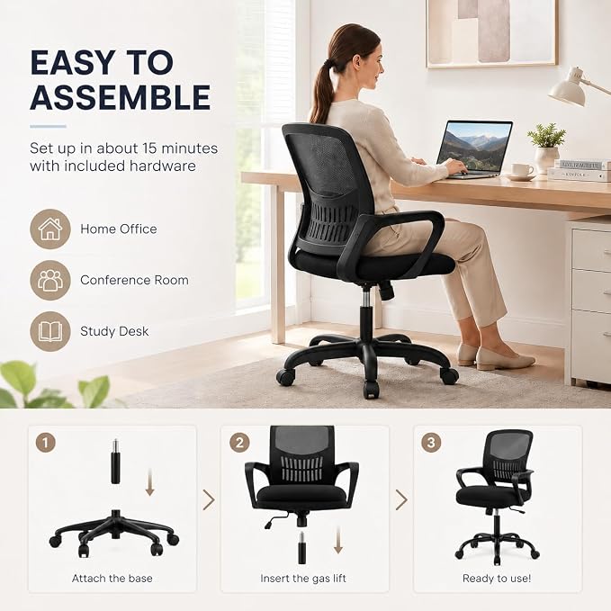 Ergonomic Office Chair, Home Office Desk Chair, Game Chair with Lumbar Support, Breathable Mesh Chairs, Swivel Desk Chairs for Computer, Home, Office, 360° Swivel (Blank)