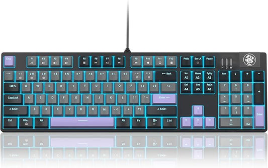 MageGee MK-Storm Mechanical Gaming Keyboard, 104 Keys Wired Light Up Keyboard with Linear Red Switch, Ice Blue Backlit, Double-Shot Keycaps, N-Key Rollover for Laptop, Desktop, PC (Twilight Purple)