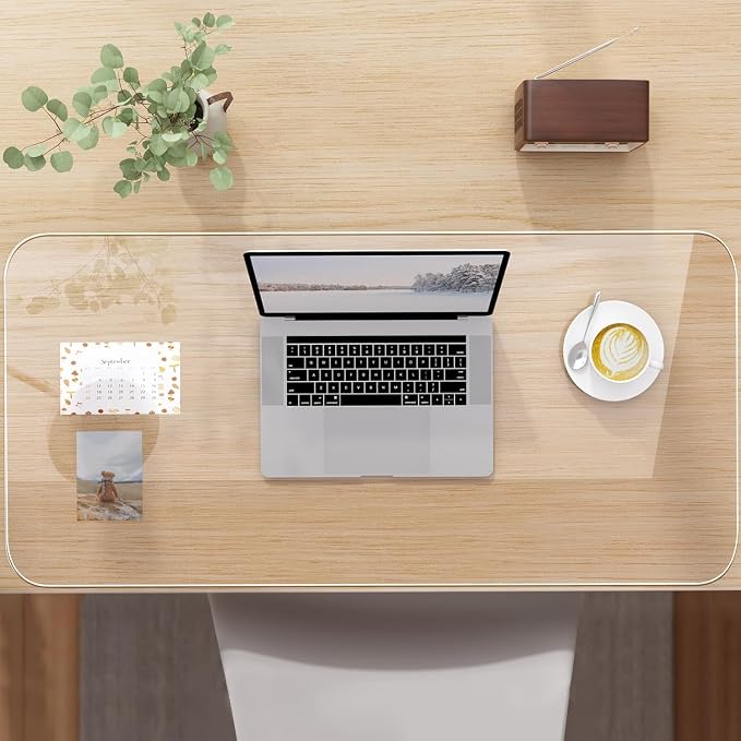 NATRKE Clear Desk Mat Pad, 31.5"x15.7" Large Transparent Computer Desk Mat Plastic Desktop Protector, PVC Writing Pad with Round Edge, Waterproof Wipeable Non-Slip Table Protector for Home Office