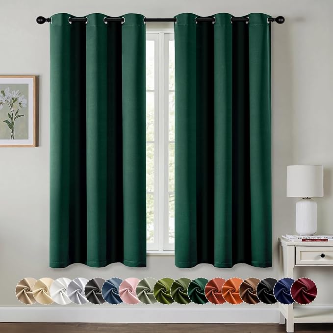 MIULEE Blackout Curtains for Bedroom Living Room 2 Panels, Thermal Insulated Room Darkening Drapes Grommet Noise Reducing Light Blocking Window Treatments 54 Inches Long 40x54 Inch Hunter Green