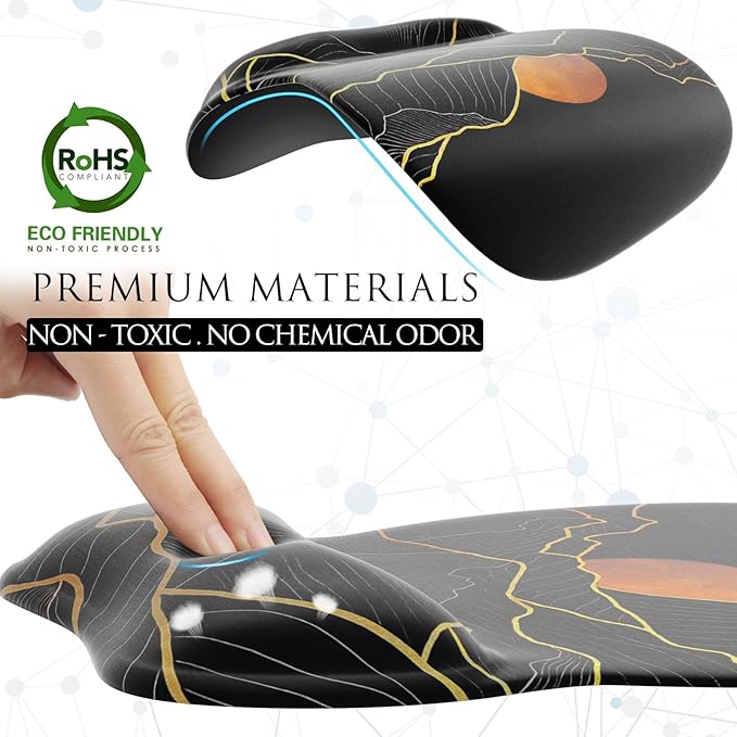 MROCO Ergonomic Mouse Pad with Gel Wrist Rest, Smooth Wrist Support Surface, Non-Slip PU Base for Pain Relief, Comfortable Mousepad for Computer, Laptop, Office & Home, 9.4 x 8.1 in, Golden Rise