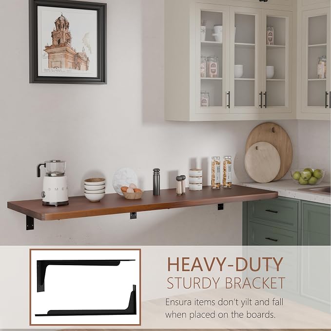 Floating Wall Mounted Table Desk with Pine Wood,72" x 22" Workbench for Garage,Home Office Desks with Heavy Duty Brackets,Work Table for Kitchen,Dining,Laundry (60 * 22 * 6.8 Inch)