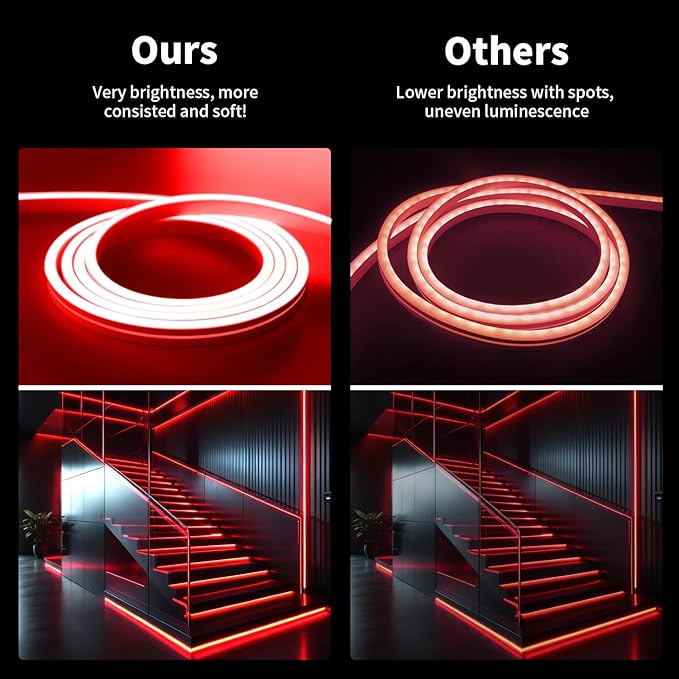 iNextStation 12V Red LED Strip Lights 16.4FT, Flexible Silicone Neon Rope Light, IP65 Waterproof LED Light Strip, Cuttable, Neon Light Strip for Cabinet, Ceiling, Wall, Bedroom, Kitchen(No Adapter)