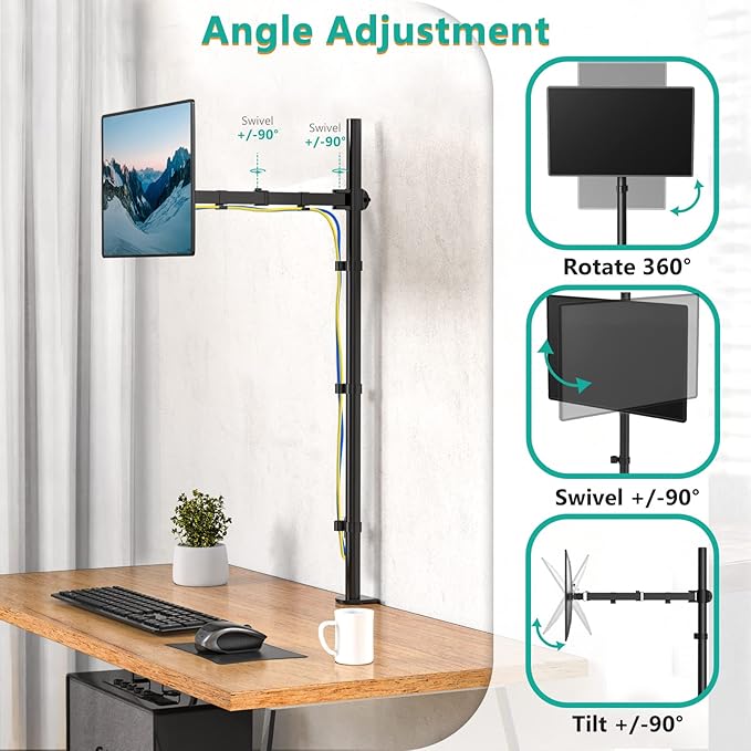 WALI Single Monitor Stand Desk Mount, Tall Monitor Stand Fully Adjustable with 39” Height Pole, Articulating Arm for Computer Screen up to 38 inch, 22lbs (M001XXL), Black