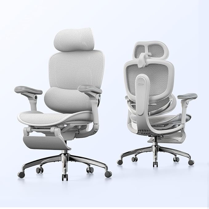 SIHOO Doro C300 Pro V2 Ergonomic Office Chair with Footrest & Full-Body Adaptive Support, 8D Armrests & Breathable Mesh, Comfy High Back Computer Desk Chair for Long Hours, 135° Recline (Grey)