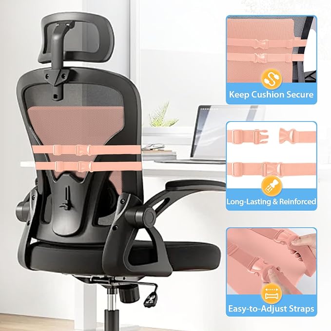 SweetSlubr Lumbar Support Pillow for Office Chair, Car & Gaming Chair, Ergonomic Memory Foam Cushion for Back Comfort, Zoned Back Support, Double Adjustable Straps, Breathable Washable Cover, Pink