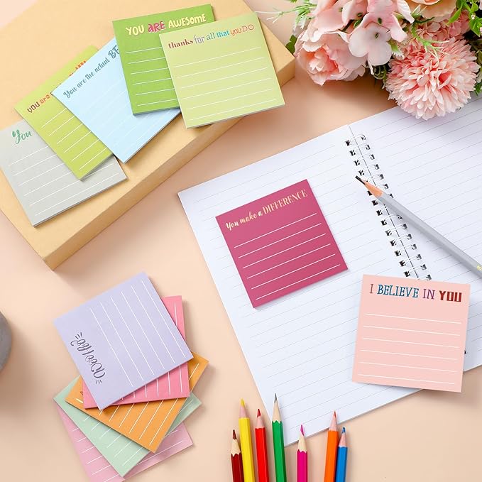 Yinder 24 Pcs Inspirational Sticky Notes Thank You Gift Motivational Sticky Note Pad Employee Appreciation Gift Bulk for Staff Coworker Teacher Nurse Office Groups 3 x 3'' (Appreciation,Macaroon)