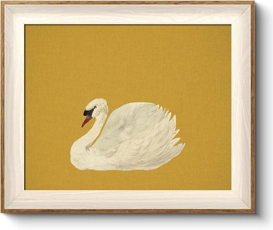 VIYYIEA Framed Wall Art for Living Room, Swan Canvas Prints, Yellow Home Decor, Animals Painting Picture, Bathroom Wall Decor Gifts for Friends or Family -【Swan Yellow】-(12L x 10W)