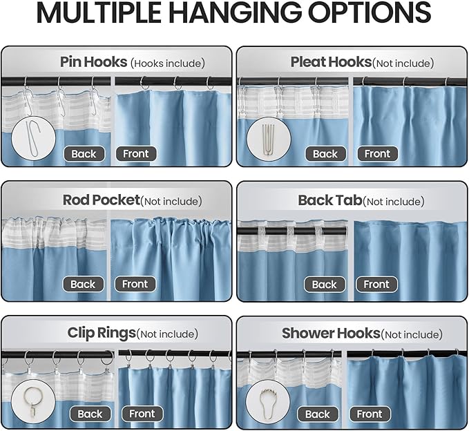 Curtains for Dining Room Windows 84 Inch Length - Blackout Slider Curtains for Sliding Glass Door 2 Panel Sets - Sky Blue Cat Proof Curtain Back Tab and Rod Pocket with Hook