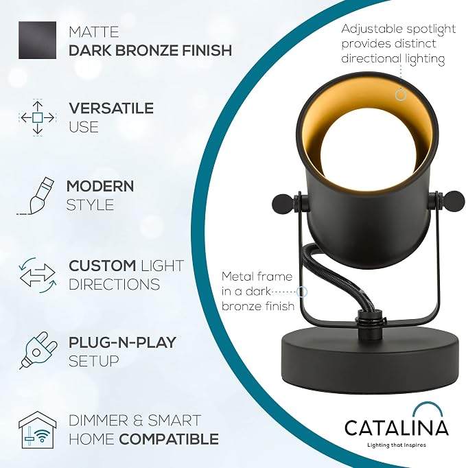 Catalina Lighting Modern Multipurpose Spotlight Desk or Wall Mount Accent Lamp, 6", Dark Bronze, Pack of 1