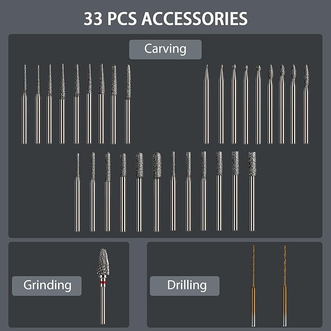 Mini Cordless Electric Engraving Pen with 30 Carving & 2 Drilling & 1 Tungsten Carbide Grinding Rotary Bits for DIY Crafts, USB LED Light 3-Speed Tool Kit for Metal, Wood, Glass, Plastic (Blue)