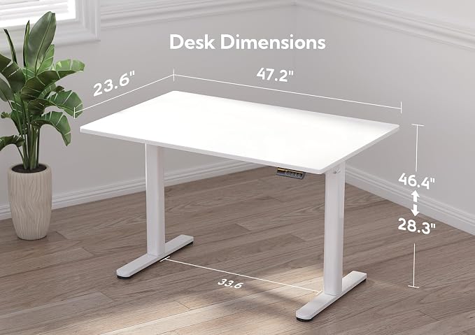 Claiks 48x24 Inch Super White Glass Standing Desk | Adjustable Height, Tempered Glass Top, Stand Up, Quick Install, 3 Memory Presets