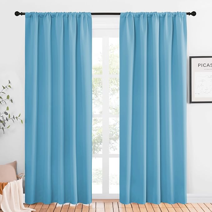 NICETOWN Window Curtains Blackout Drapes, Teal Blue, 1 Pair, 52 by 84-Inch, Thermal Insulated Solid Rod Pocket Blackout Curtains/Draperies for Living Room