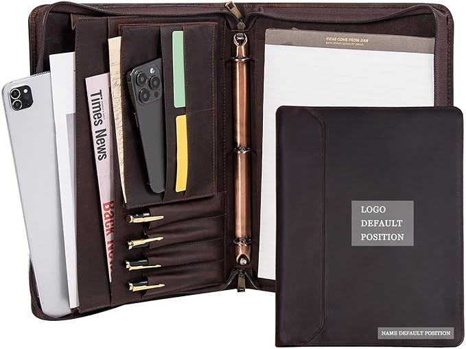 Personalized Genunie Leather Portfolio Binder, Customized Leather Portfolio for Men/Women,Business Portfolio Organizer for A4 Size Notepad, Customized Gift
