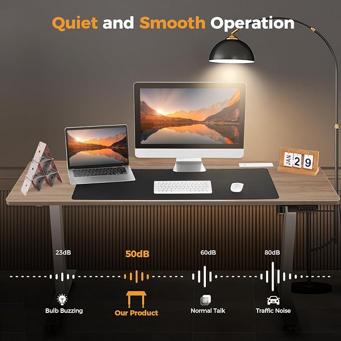 Electric Standing Desk with Power Outlets and USB-C Port, 48 x 24 Inches Adjustable Height Sit Stand Up Desk for Home Office, Adjustable Desk with Memory Preset and Wheels, Oak