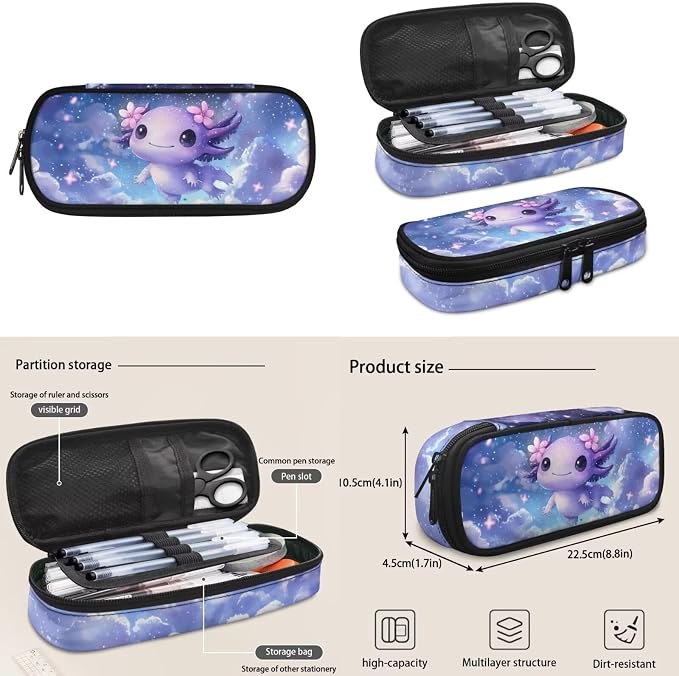 Doojoayie Axolotl Backpack Lunchbox Set for Girls 2025 Trendy Kids Bookbag School Backpack for Girls 8-10 10-12 Lightweight Back Pack for Kids 2nd Grade School Bag