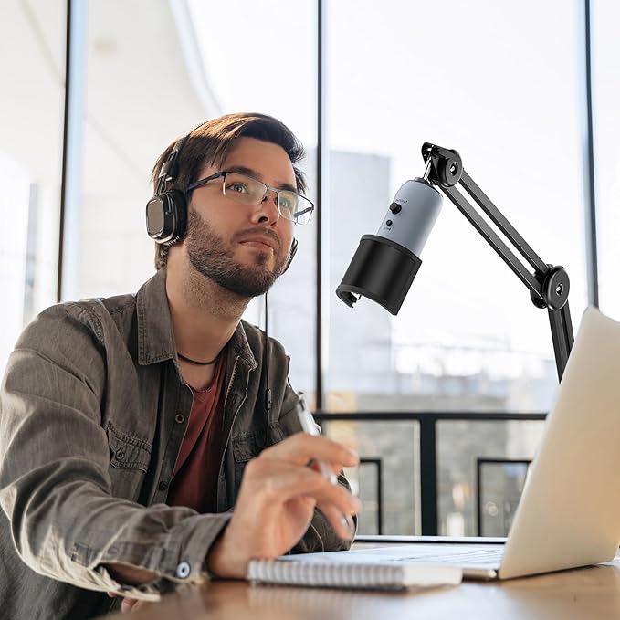TONOR Microphone Boom Arm, Adjustable Microfono Stand Mic Arm with Extra-large Pop Filter, 3/8’’ and 5/8’’ Screwadapter, Equipment for Podcast, Recording, Streaming, 40 cm +40 cm, T40