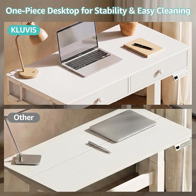 White Electric Standing Desk with Drawers, 32 Inch Small Adjustable Desk with Storage, Stand Up Computer Study Writing Desks for Small Space Home Office Bedroom, Sit Stand Work Desks for Walking Pad