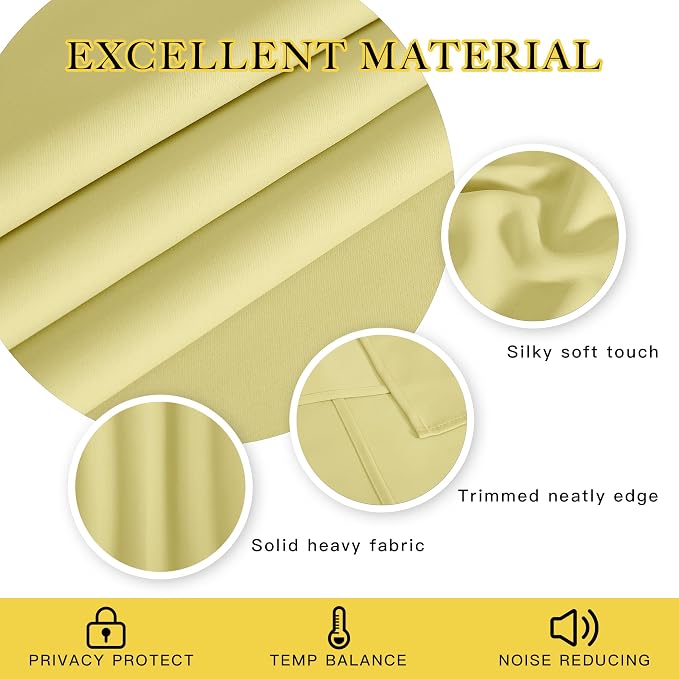 NICETOWN Blackout 108 inch Curtains for Sliding Glass Door, Grommet Thermal Insulated Room Darkening Window Treatment Sound Reducing Drapes for Room Divider, 1 Panel, W52 x L108, Paler Yellow