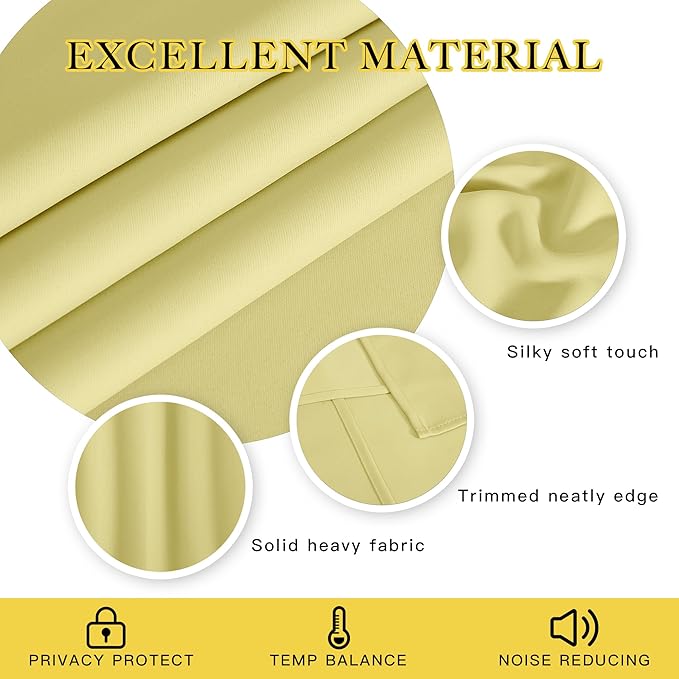 NICETOWN Sliding Door Window Treatment Blackout Patio Door Curtain Panels, Privacy Thermal Drapes for Bedroom Living Room Department with Grommet Top (Paler Yellow, W66 x L110)