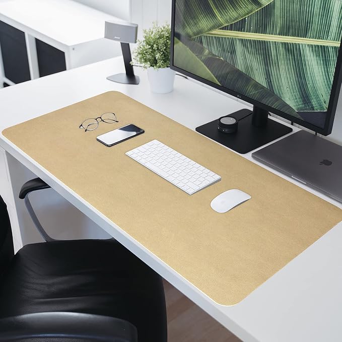 HofferRuffer Desk Pad, Office Desk Protector Mat, Waterproof Desk Mat for Desktop, Dual Side Use Faux Leather Desk Pad for Keyboard and Mouse for Office and Home (Gold, 31.5" x 15.8")