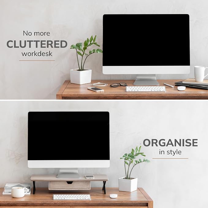 Anji Mountain Monitor Stand - Desktop Organizer & Laptop Riser, Ergonomic Monitor Riser, Space-Saving Monitor Stand for Desk, Durable Construction, Easy Assembly, Ideal for Home & Office,Biscotti
