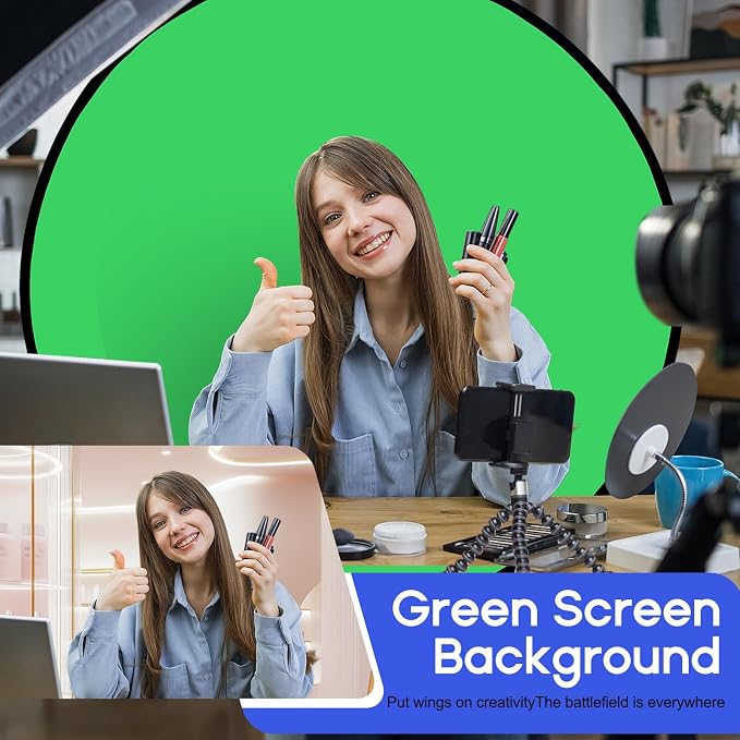 Portable Blue Green Screen Chair, 57 in Greenscreen Backdrop with Stand 2-in-1Double Sided Foldable Green Background, for Video Chats and Meetings, Photography, Photo Zoom, Streaming Games